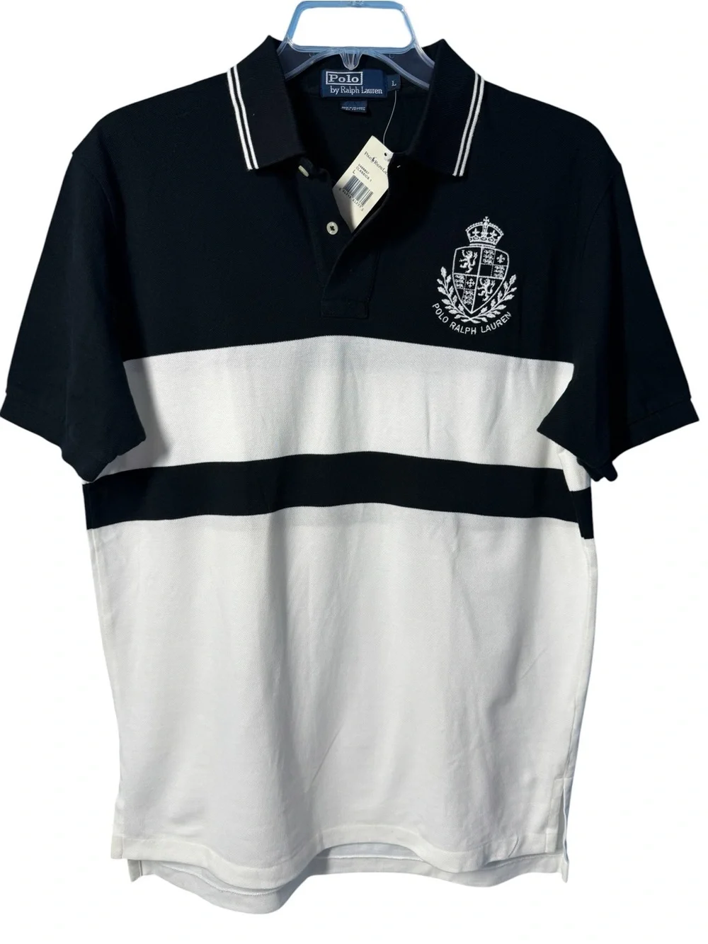 Polo Ralph Lauren Black and White Colorblock Crest Polo Shirt Size L New